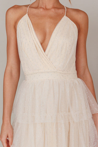 Seylah Tiered Frill Maxi Dress Glitter Cream