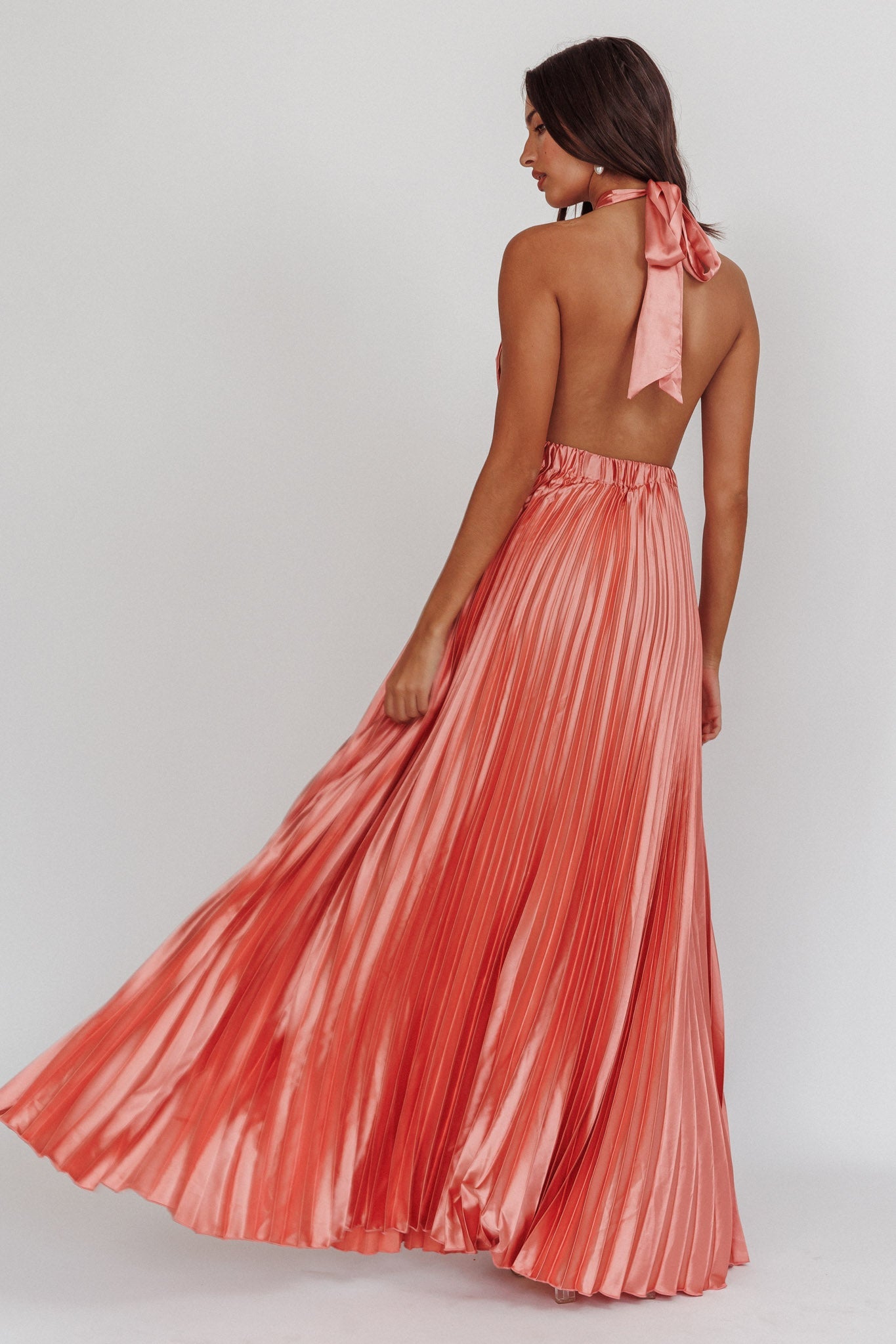 Monarch Pleated Satin Maxi Dress Rose