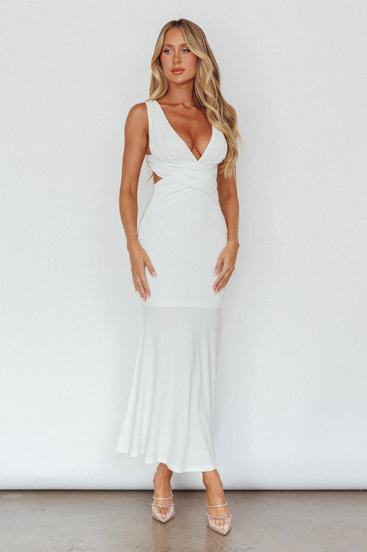 Alethia Cross Back Midi Dress White