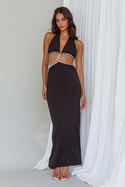 Starlight Stroll Cut-Out Diamante Dress Black