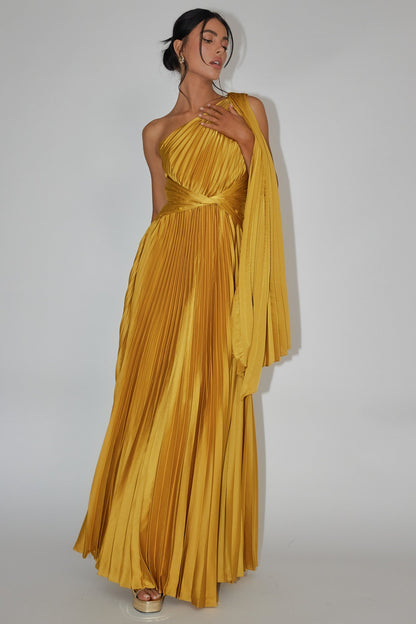 Laxmi Accordion Pleat Maxi Dress Moss