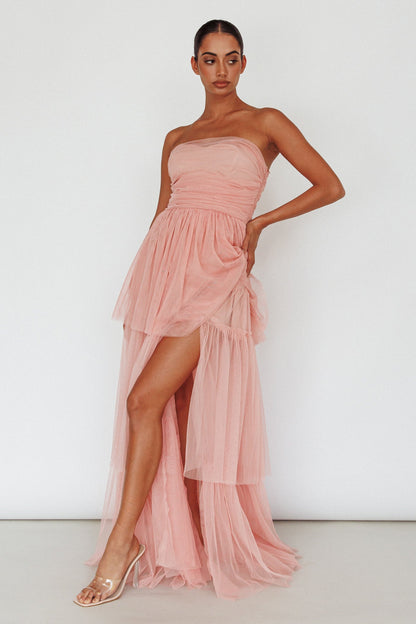 Haeven Tiered Strapless Maxi Dress Blush