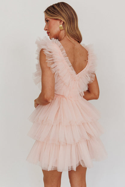 Froufrou Layered Tulle Mini Dress Blush