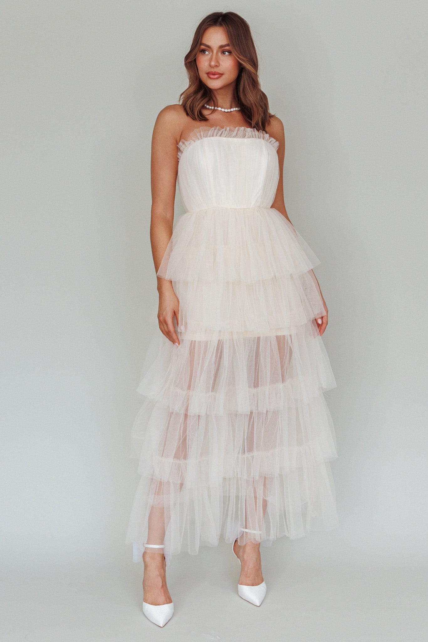 Written In The Stars Layered Tulle Maxi Dress Cream