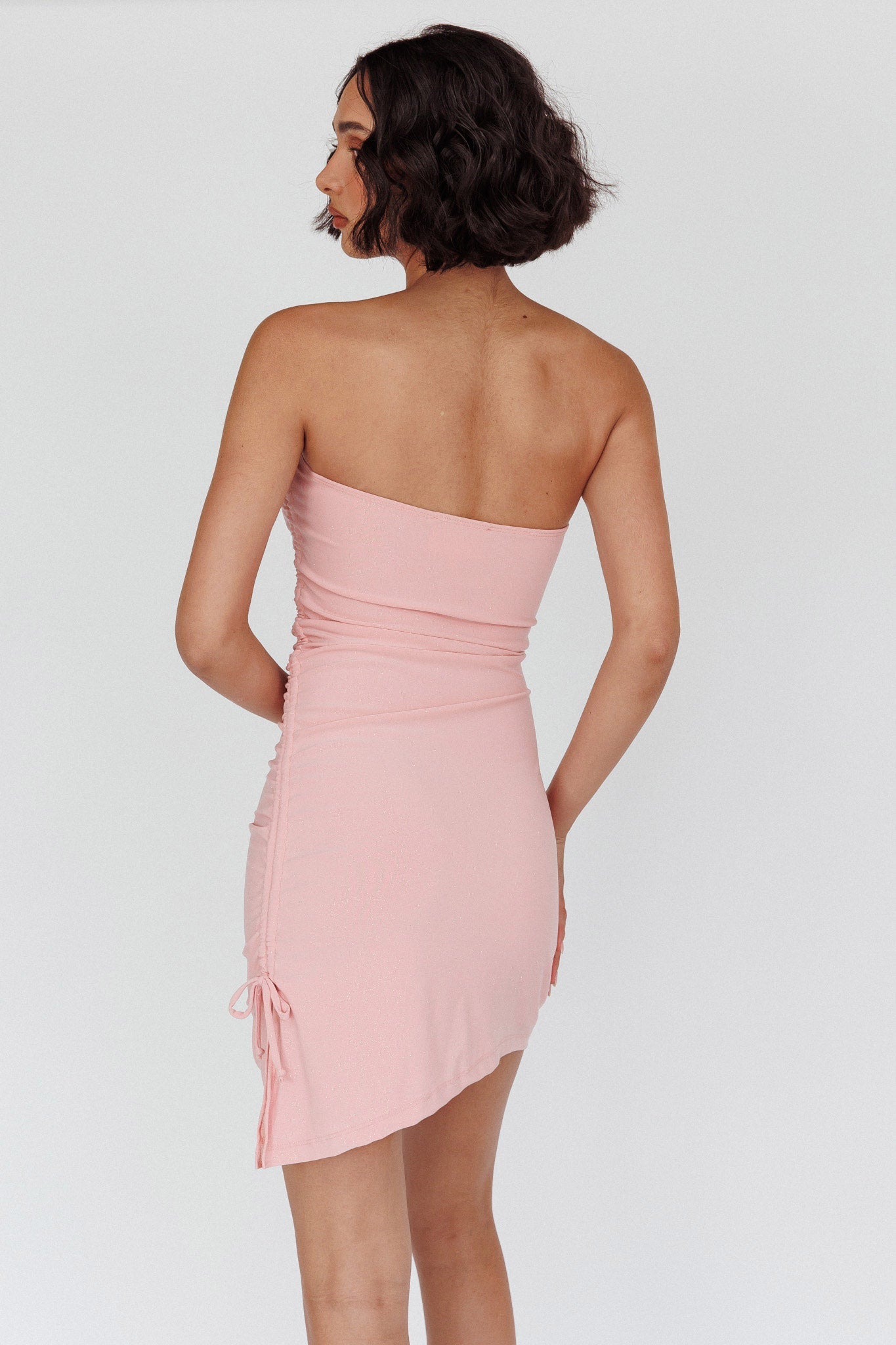 Cadiz Strapless Ruched Mini Dress Pink