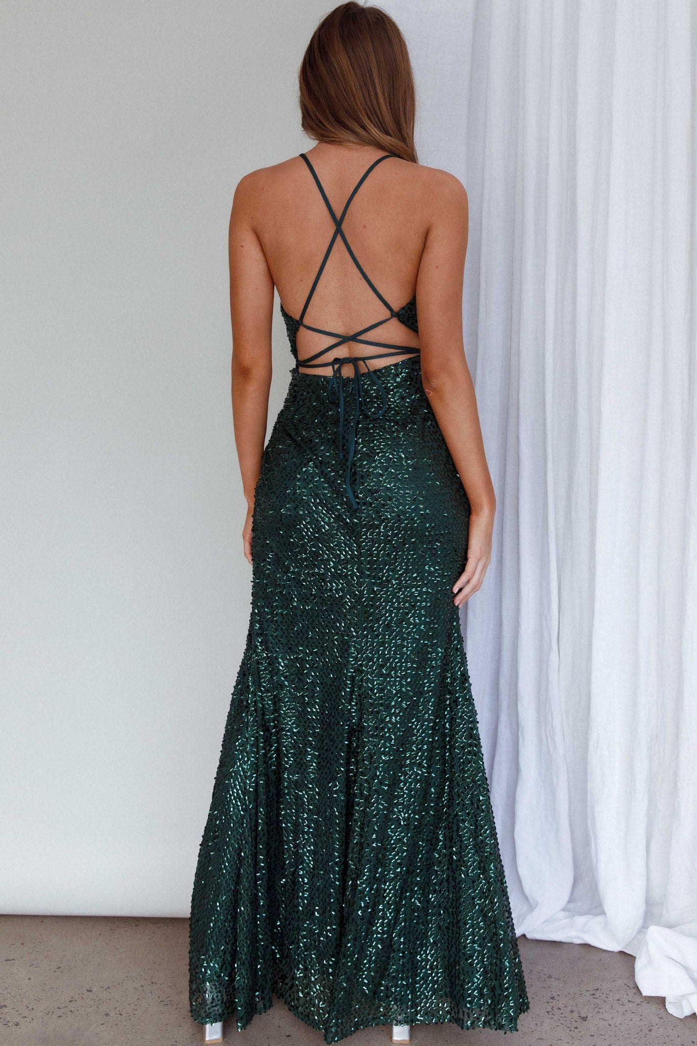 Luminosa Strappy Back Sequin Dress Emerald