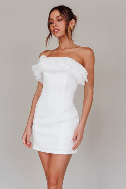 Elara Frill Neckline Mini Dress Off White