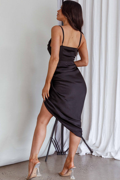 Lyra Sheer Bodice Midi Dress Black