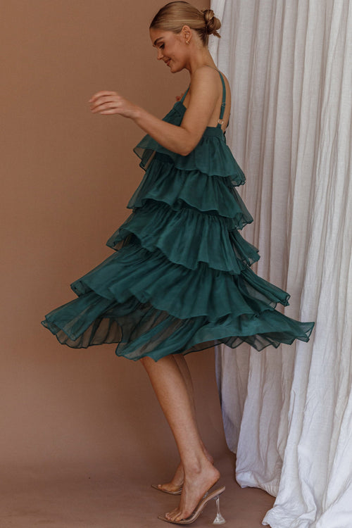 Merry Layered Frill Midi Dress Turtle Green