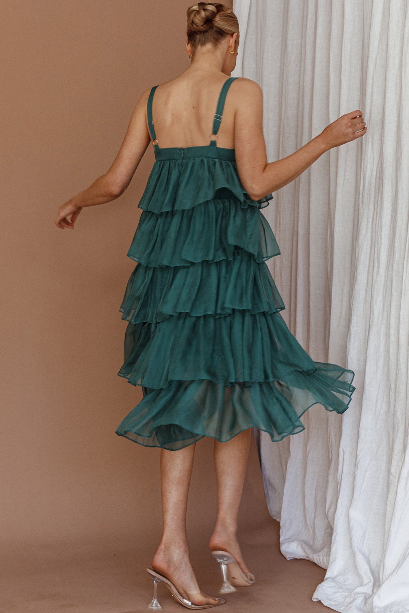 Merry Layered Frill Midi Dress Turtle Green