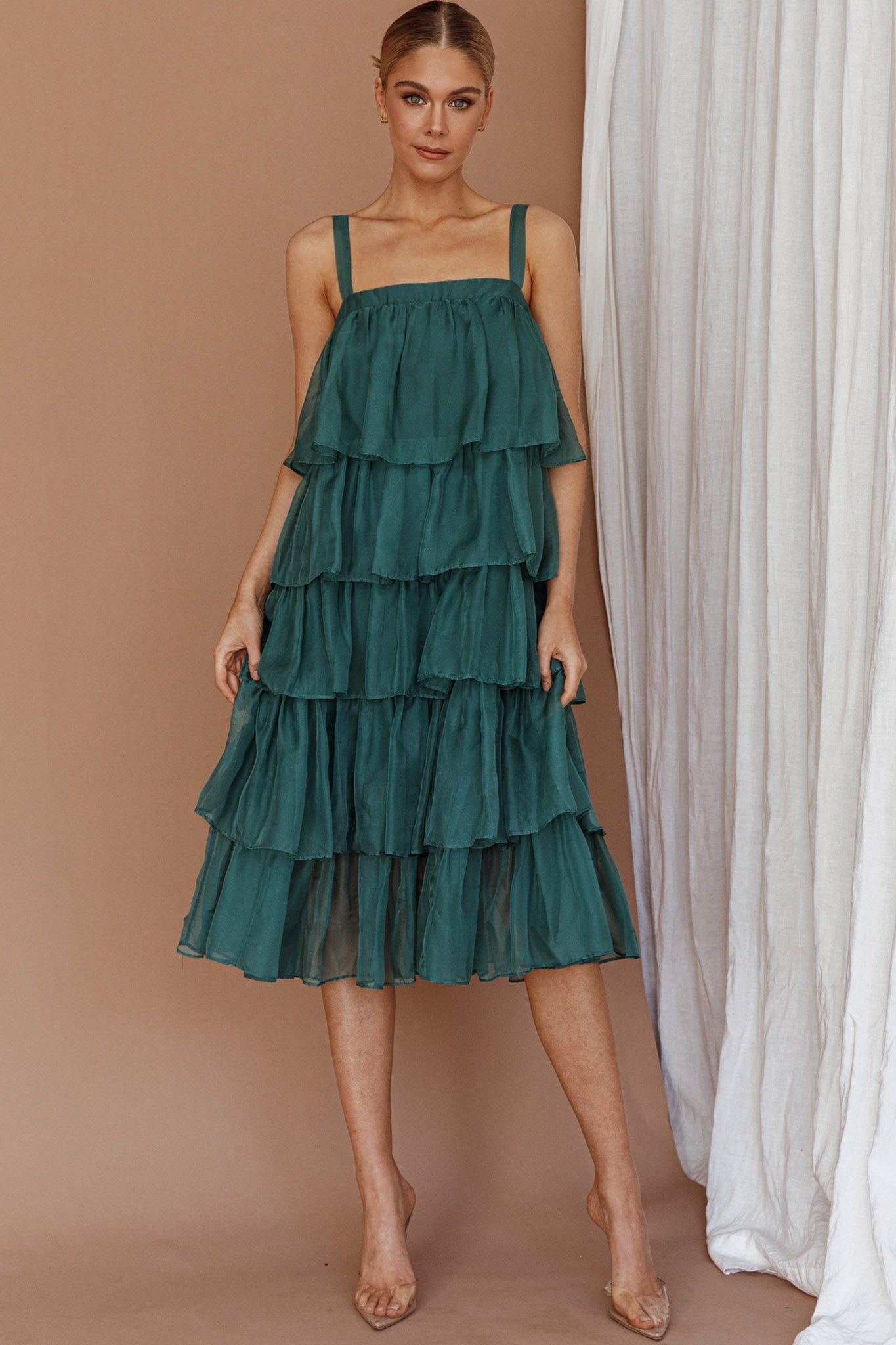 Merry Layered Frill Midi Dress Turtle Green
