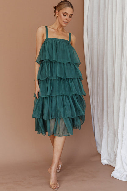 Merry Layered Frill Midi Dress Turtle Green