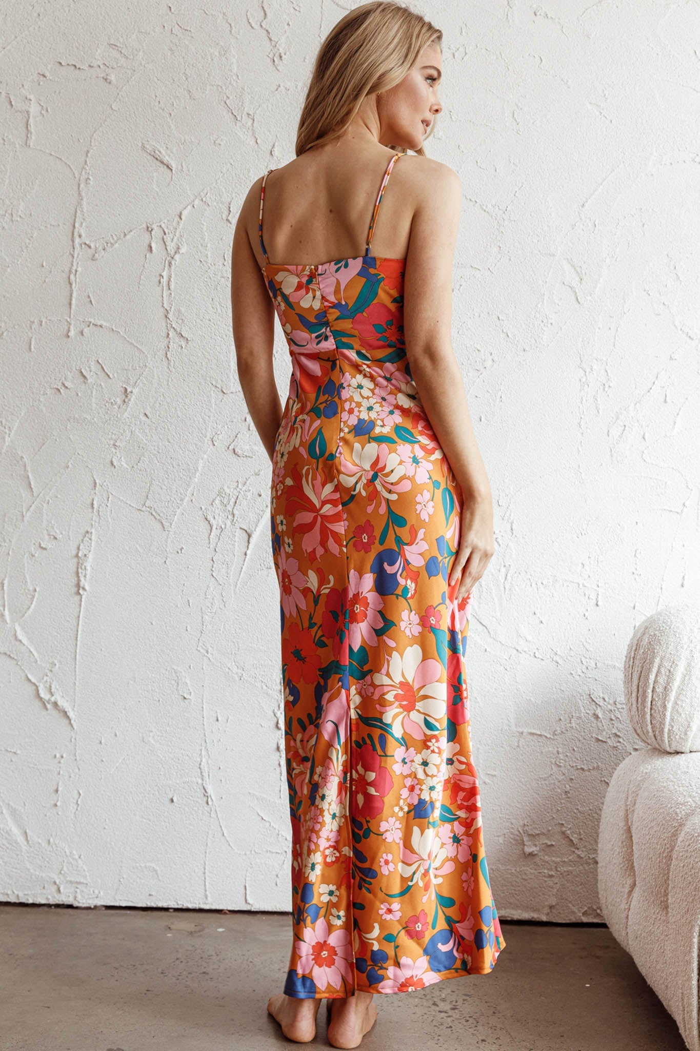 Sea Change Twist Bust Midi Dress Floral Orange