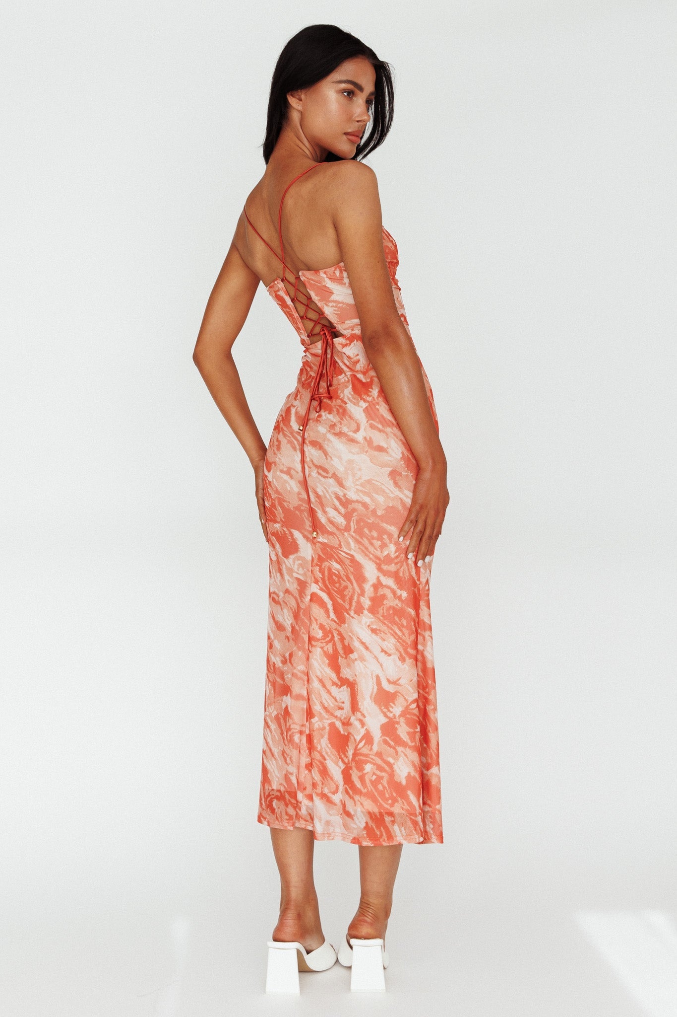 Nouveau U-Neckline Midi Dress Marbled Orange