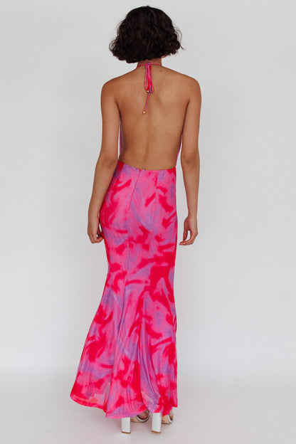 Mayah Halterneck Maxi Dress Printed Hot Pink
