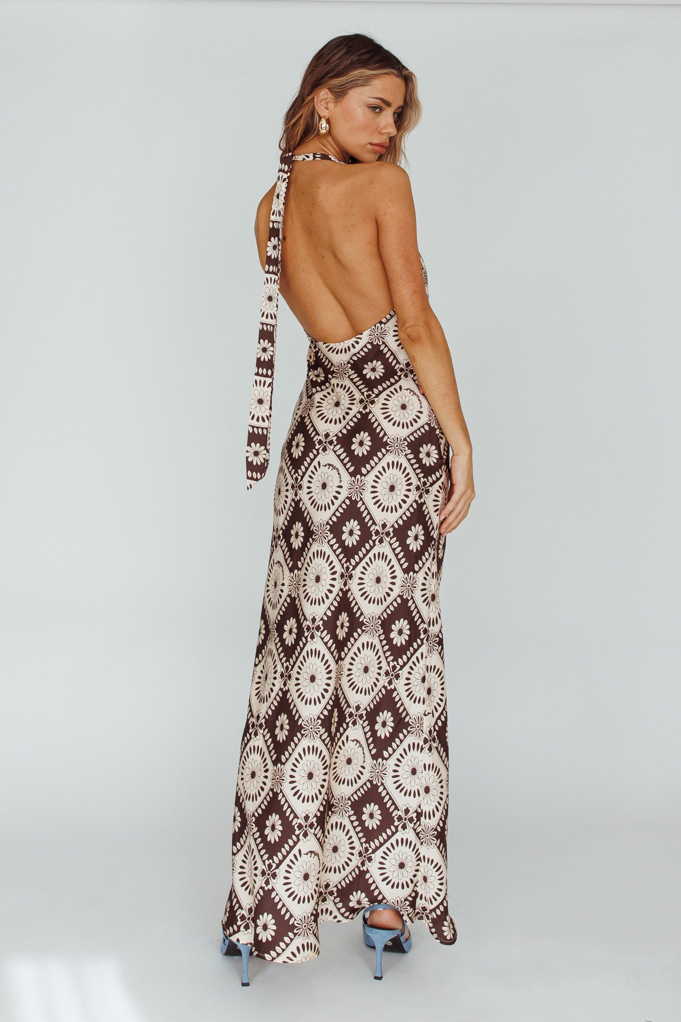 Lavara Halterneck Midi Dress Floral Chocolate