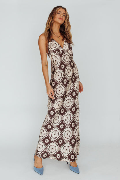 Lavara Halterneck Midi Dress Floral Chocolate