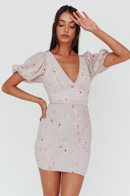 La Nena Shirred Mini Dress Floral Blush