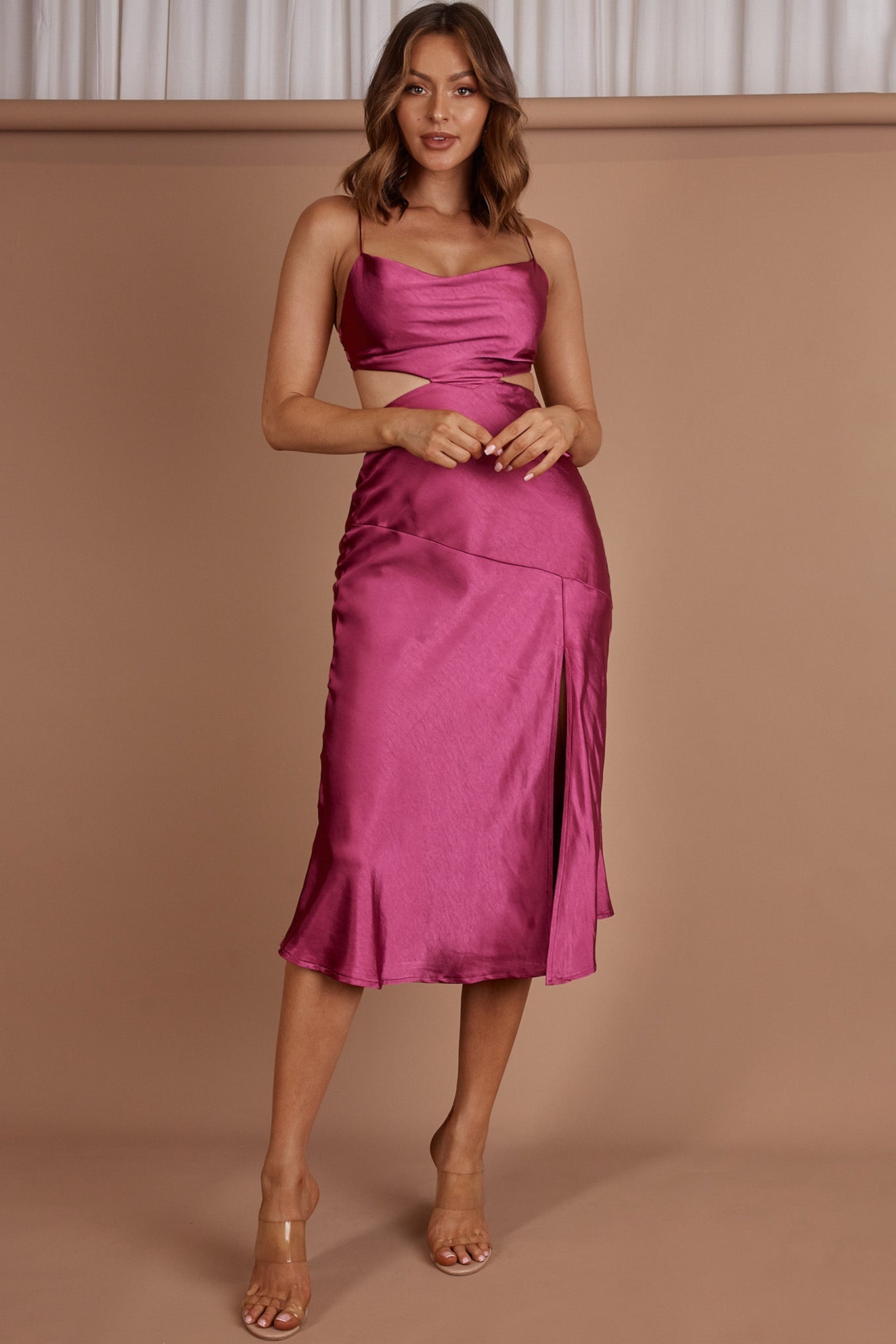 Midnight Muse Strappy Back Midi Dress Fuchsia