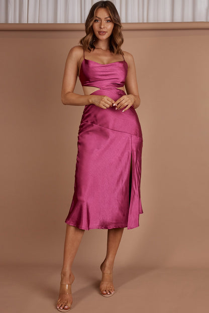 Midnight Muse Strappy Back Midi Dress Fuchsia