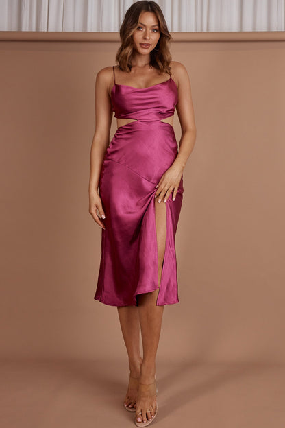 Midnight Muse Strappy Back Midi Dress Fuchsia