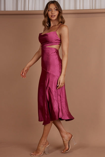 Midnight Muse Strappy Back Midi Dress Fuchsia