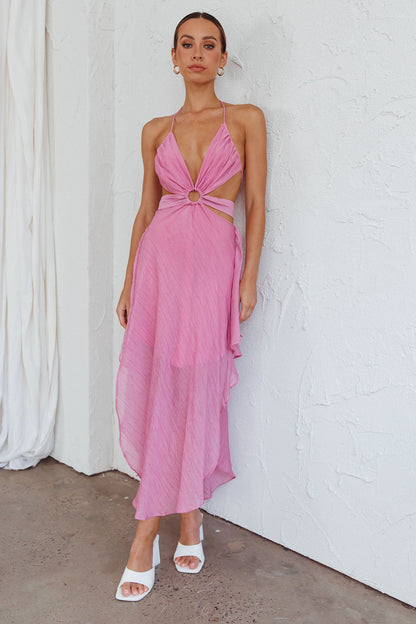 Samia Cut-Out Halterneck Midi Dress Pink
