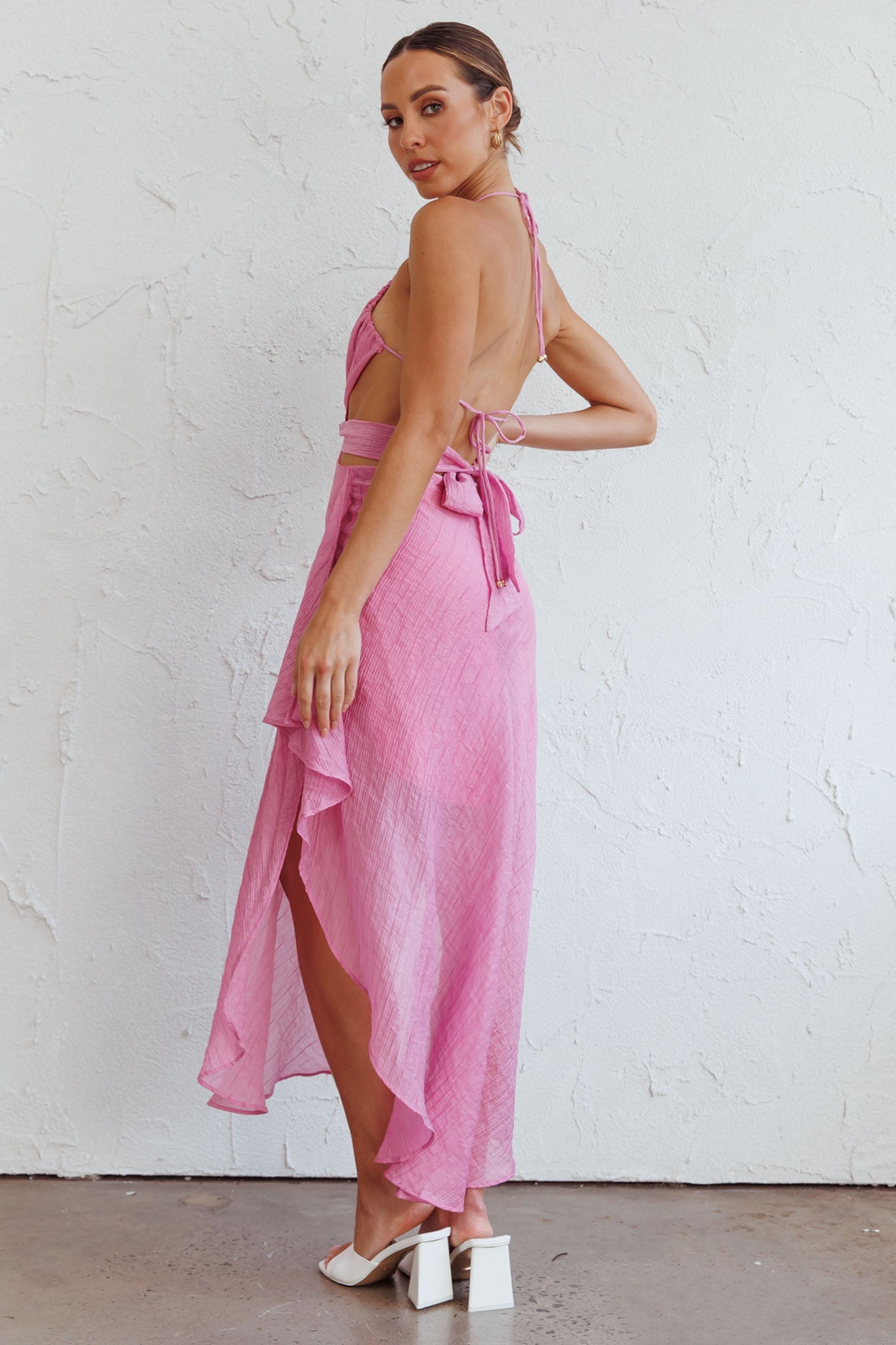 Samia Cut-Out Halterneck Midi Dress Pink