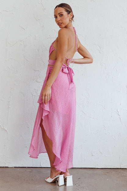 Samia Cut-Out Halterneck Midi Dress Pink