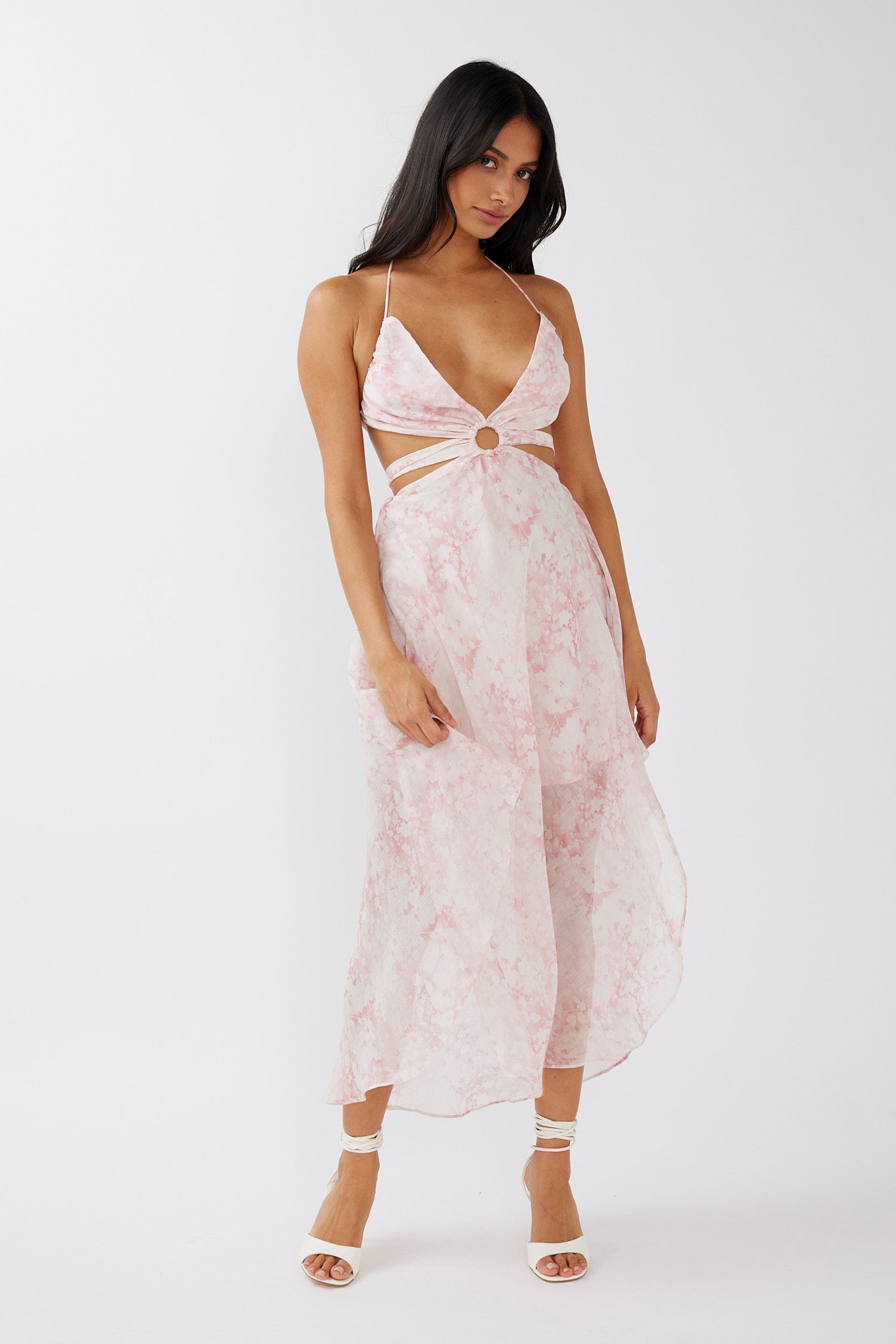 Samia Cut-Out Halterneck Midi Dress Print Blush