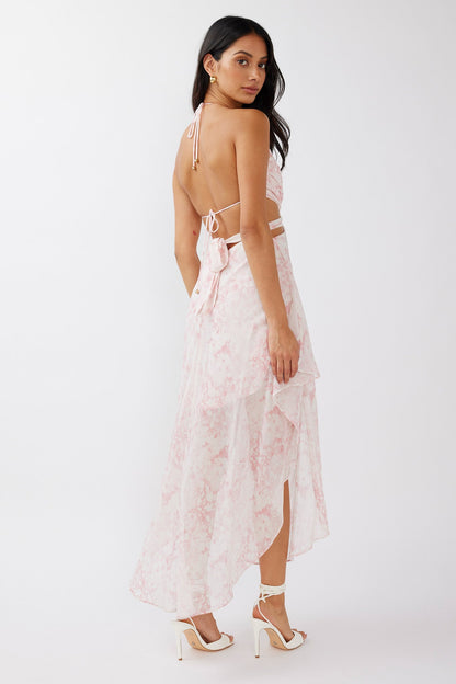 Samia Cut-Out Halterneck Midi Dress Print Blush