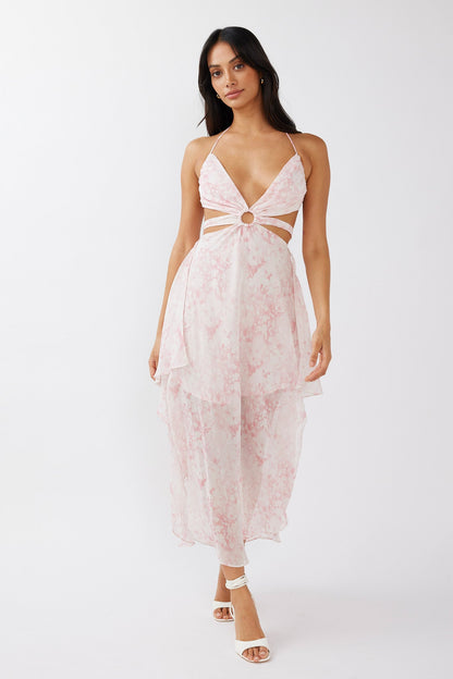 Samia Cut-Out Halterneck Midi Dress Print Blush