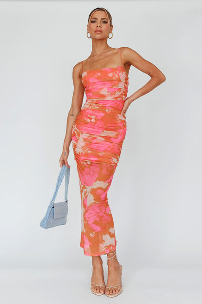Logan Cami Strap Midi Dress Floral Pink