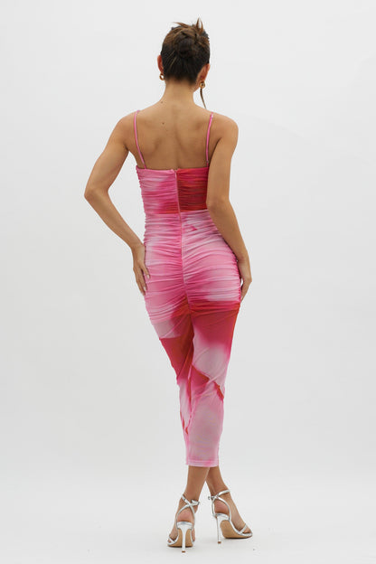 Logan Cami Strap Midi Dress Abstract Pink