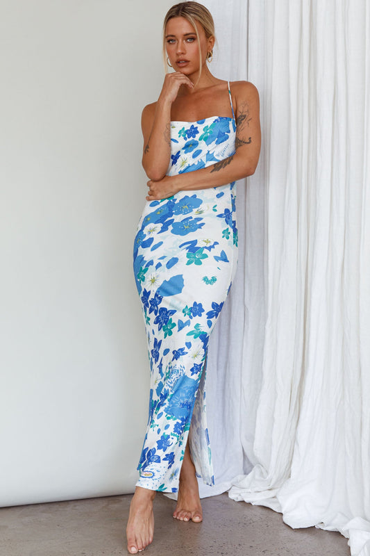 You're My Sunshine Tie-Up Back Midi Dress Blue