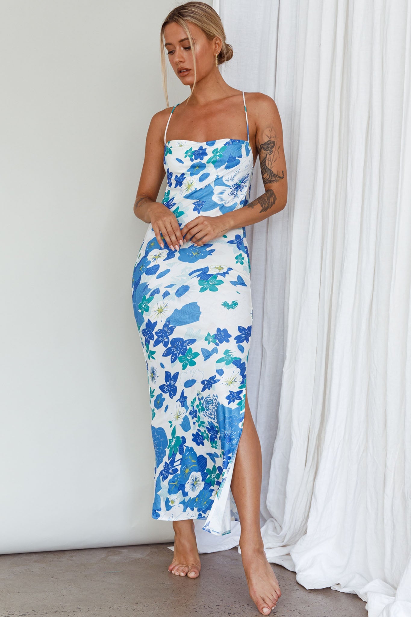 You're My Sunshine Tie-Up Back Midi Dress Blue