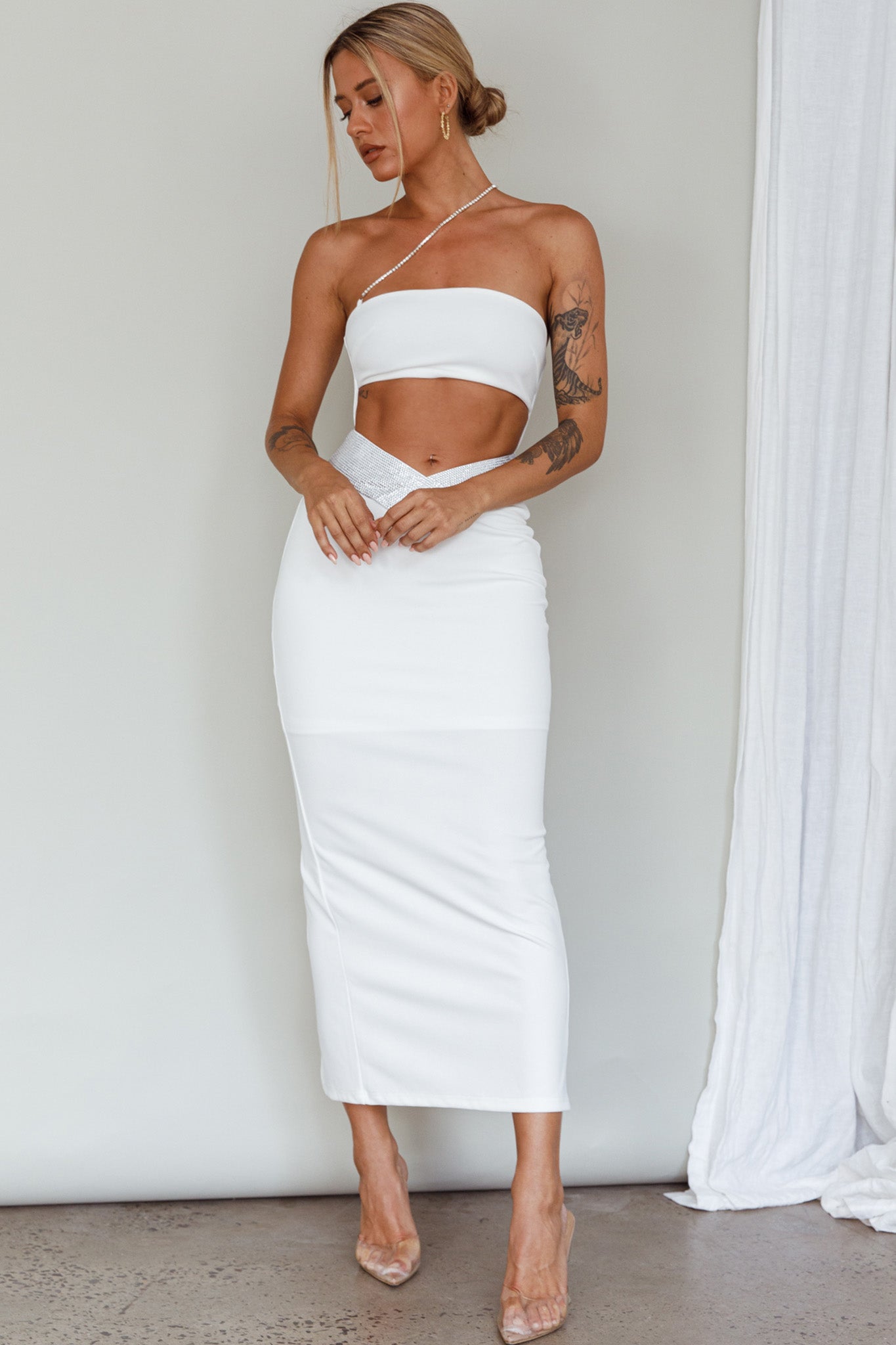 Megyn Diamante Midi Dress White