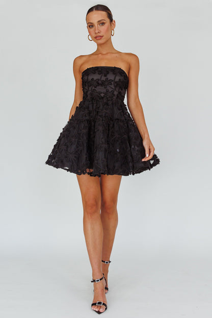 Dori Floral Embellished Mini Dress Black