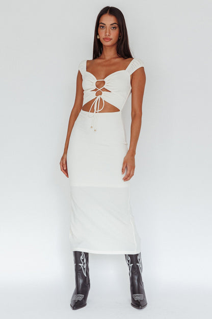 Iconic Cut-Out Bodice Midi Dress Cream