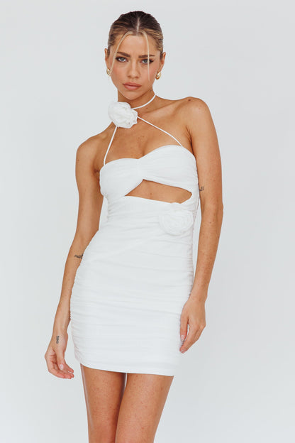 Calia Rose Accent Ruched Mini Dress White