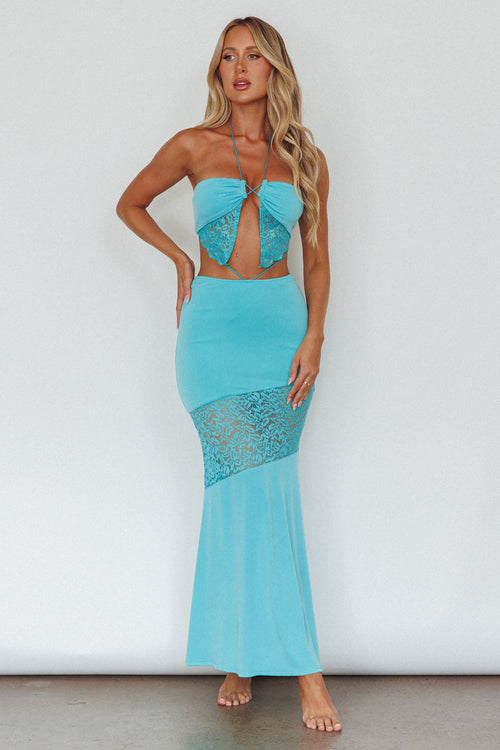 Florida Lace Insert Cut-Out Maxi Dress Blue