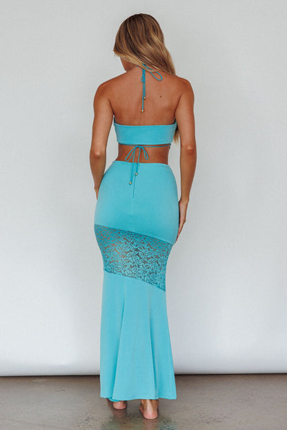 Florida Lace Insert Cut-Out Maxi Dress Blue