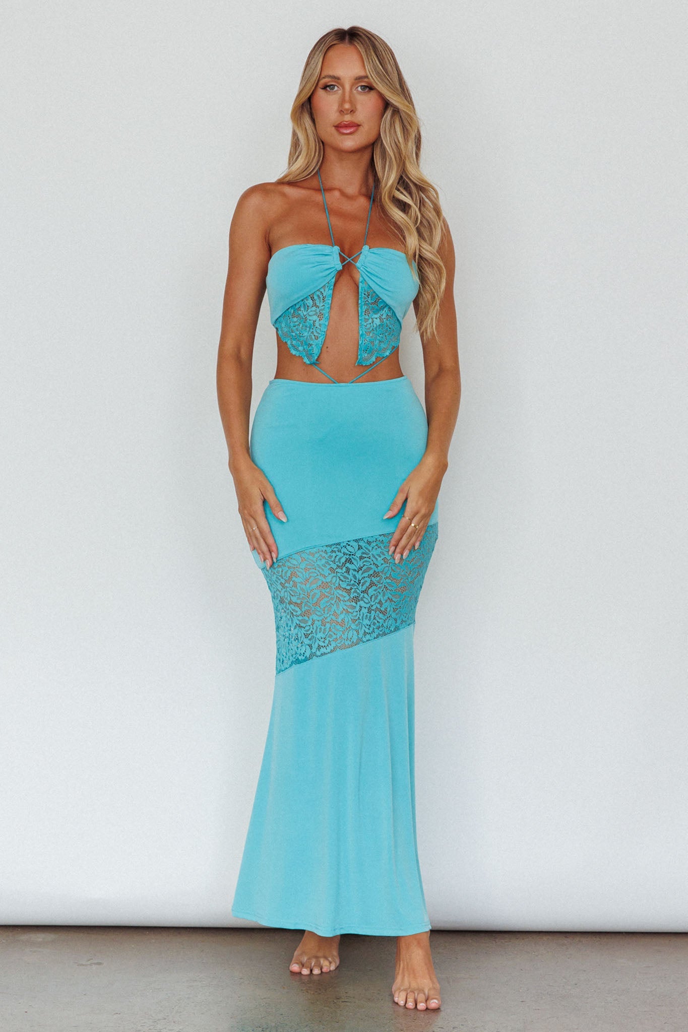 Florida Lace Insert Cut-Out Maxi Dress Blue