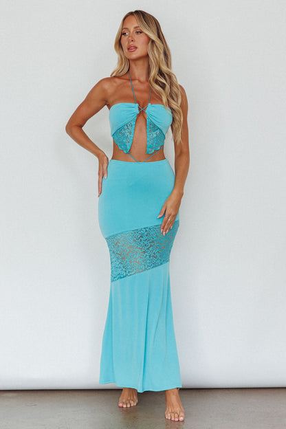 Florida Lace Insert Cut-Out Maxi Dress Blue