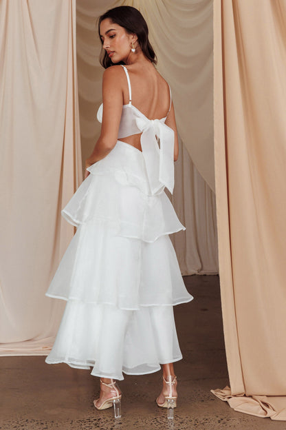 Provence Bloom Tiered Midi Dress White