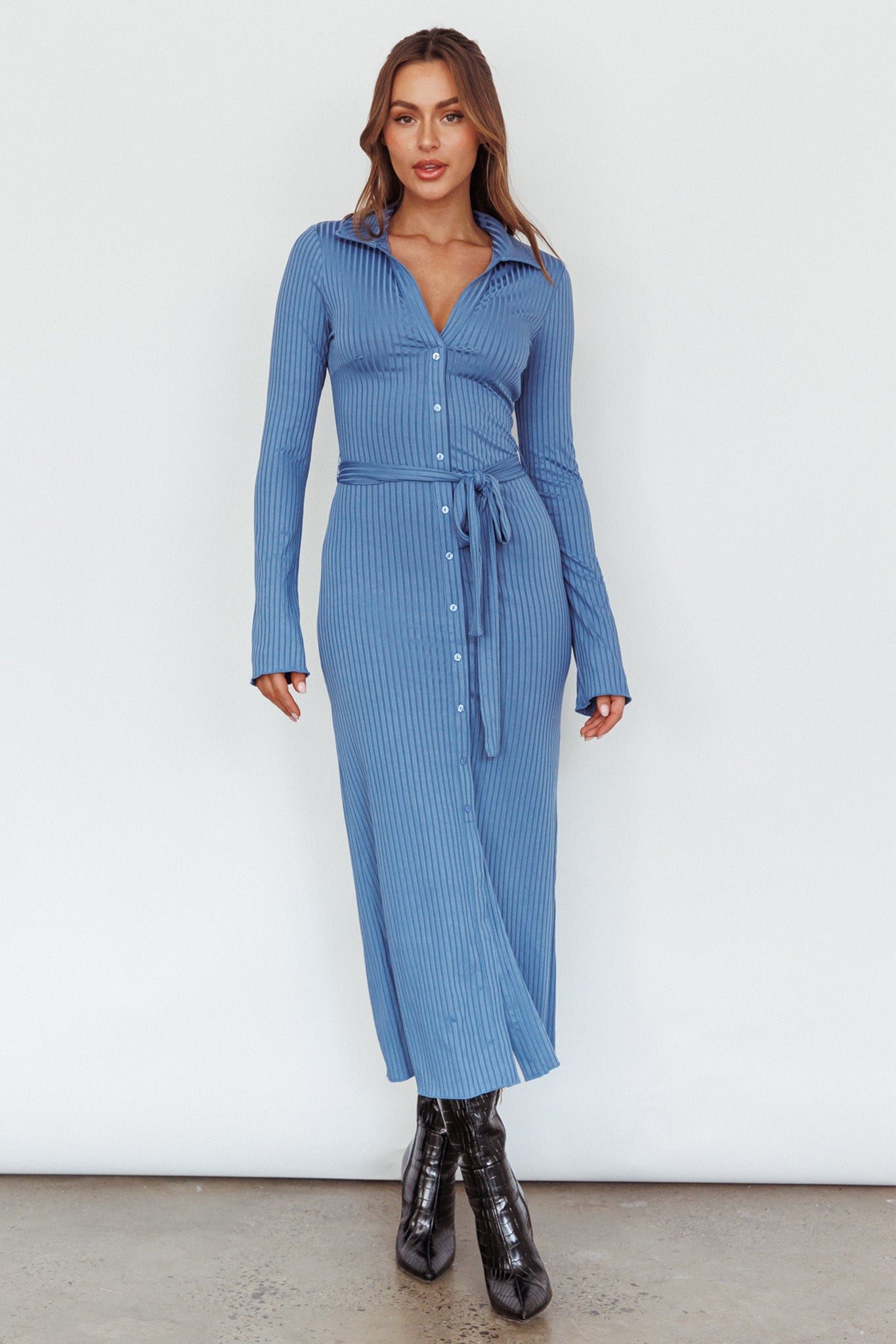 Eastcoast Collared Placket Midi Dress Blue