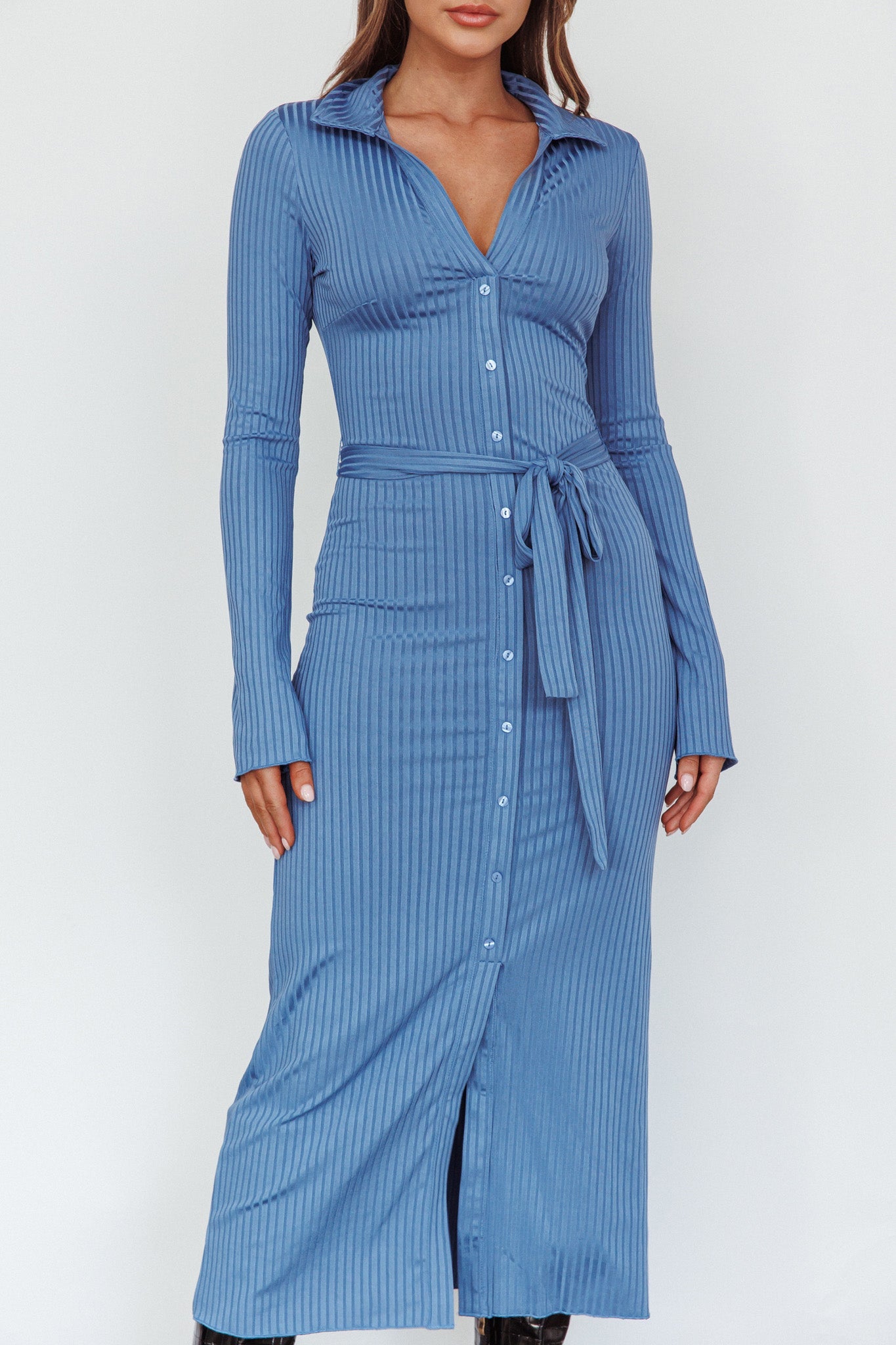 Eastcoast Collared Placket Midi Dress Blue
