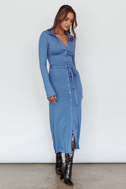 Eastcoast Collared Placket Midi Dress Blue