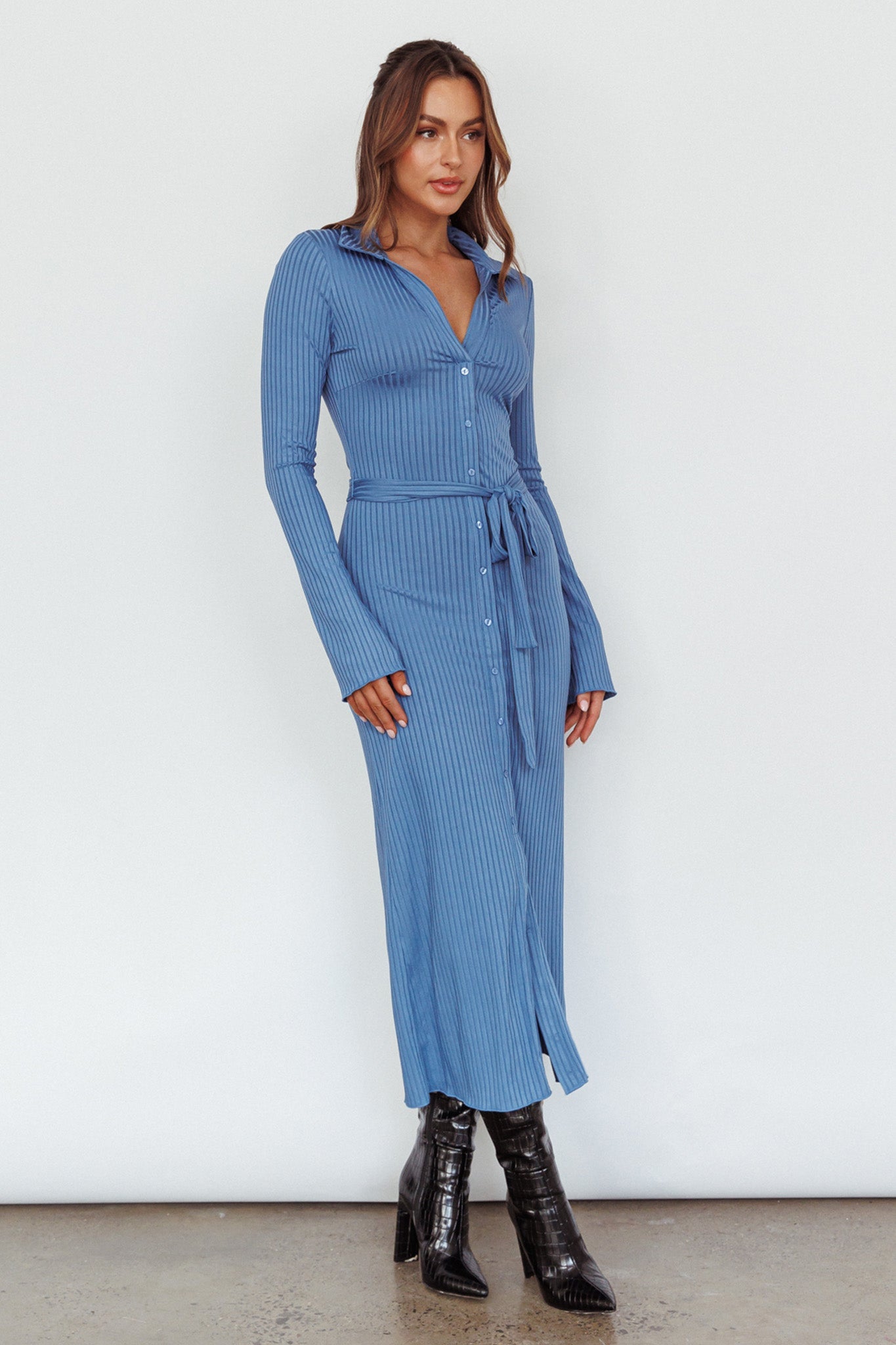Eastcoast Collared Placket Midi Dress Blue