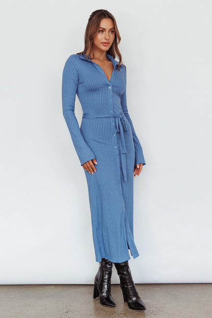 Eastcoast Collared Placket Midi Dress Blue